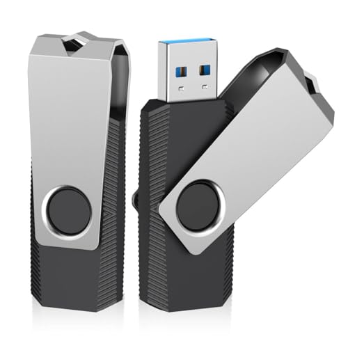 Vansuny Pendrive 64 GB 2 Pack Pen Drive 64GB USB 3.0 Alta Velocidad Llavero 64GB Memoria USB con Tapa Metálica Giratoria 360° para Coche/computadora/Consola de Juego (64GB, Negro)