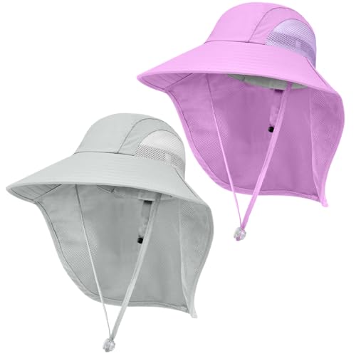 Kids Sun Hat UPF50+ Summer Beach Play Sun Protection Hats with Neck Flap for Ages 5~14 Girls Boys