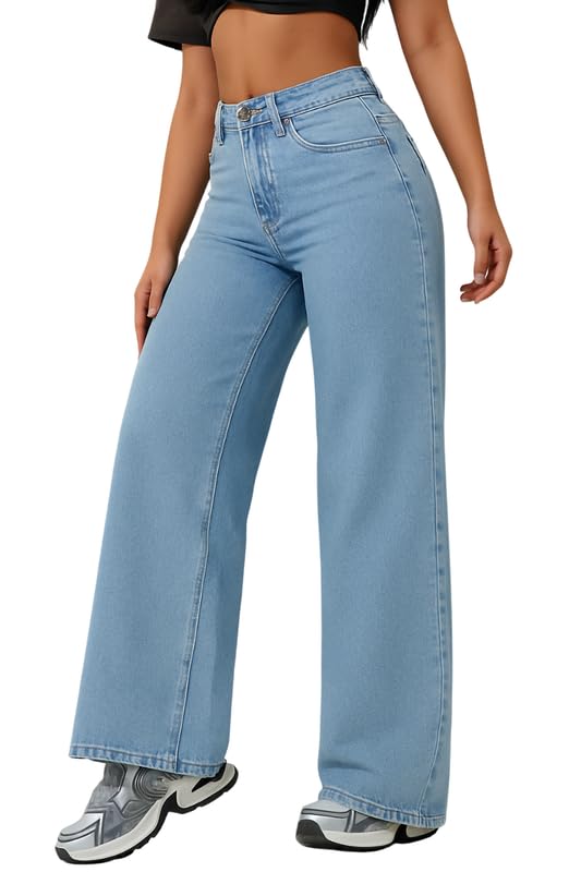 London Hills Women’s High Rise Wide Leg Jeans | Relaxed Fit Baggy Denim Pants | Stylish Straight Fit Comfortable Casual Wear Jeans for Women (Black)