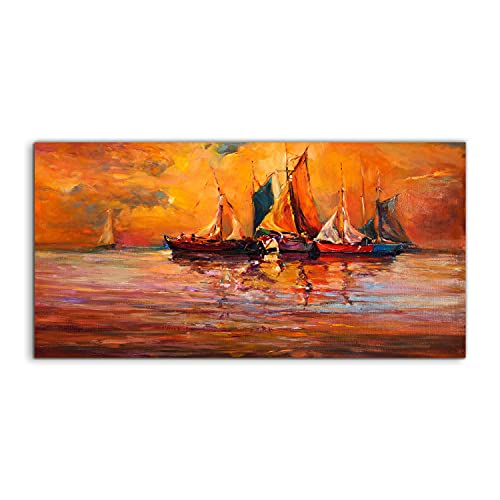 Tableau en acryl paysage marin et bateau 100x50cm pour deco murale chambre