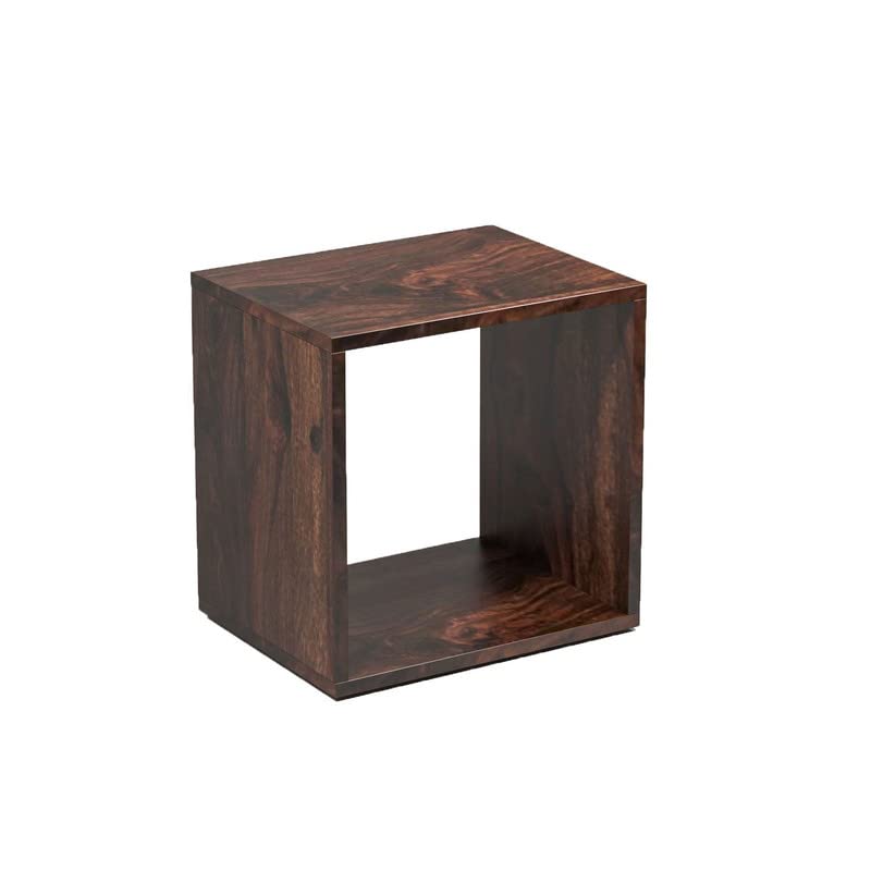 Image of Solid Wood Sheesham End Table with 1 Open Shelf Modern Design for Living Room Furniture Walnut Finish