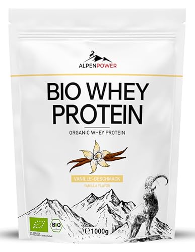 AlpenPower BIO WHEY Protein Vanille 1 kg - 100% natürliche Zutaten & ohne Zusatzstoffe - Hochwertiges CFM Eiweiß-Pulver aus bester Bio-Alpenmilch