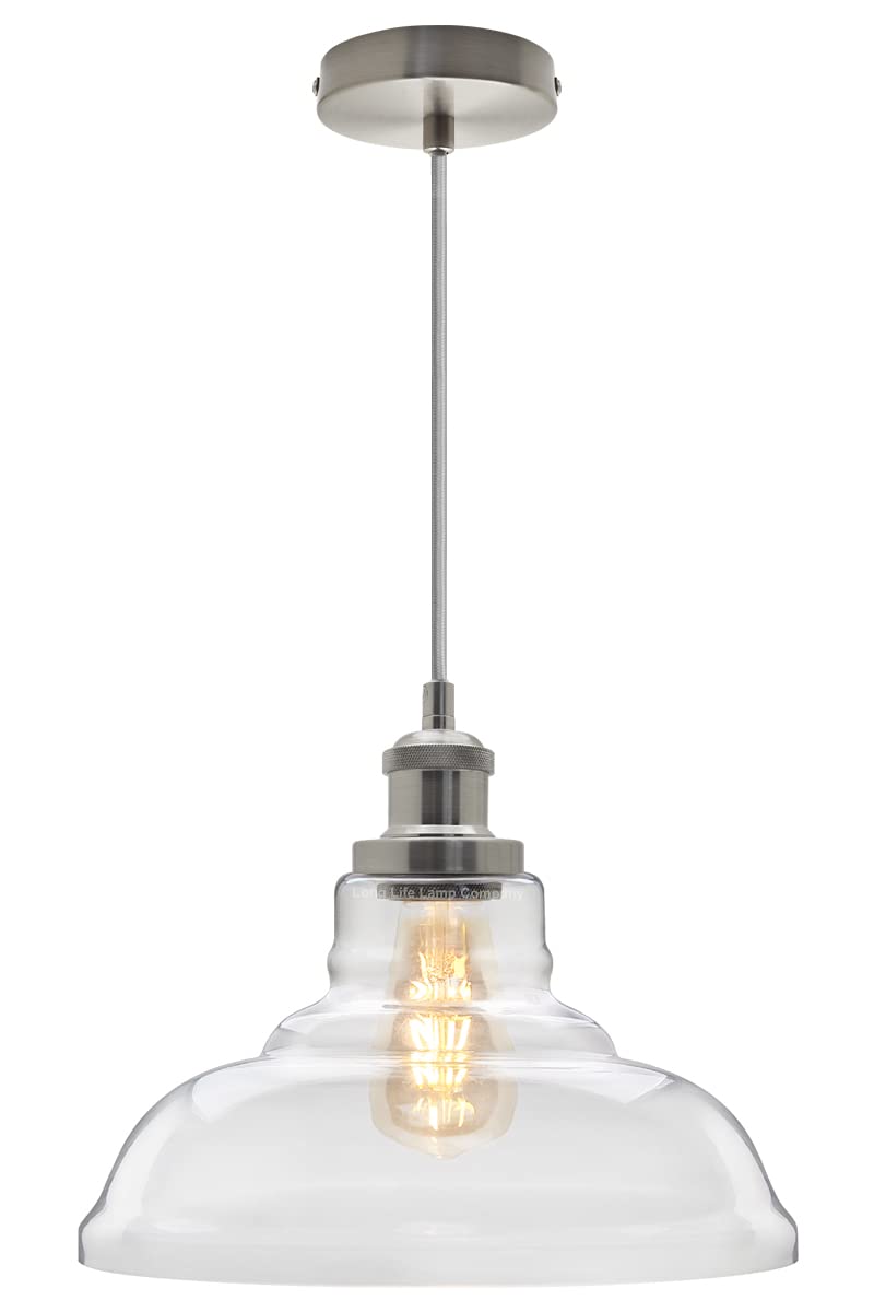 Long Life Lamp Company Clear, Transparent Modern Retro Chrome Pendant Light Glass Bowl Ceiling Lamp Shade Clear Transparent H3021