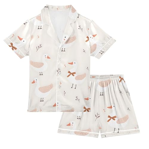 Satin Pajamas Big 2 Piece Sets Button-Down Tops & Shorts Summer Sleepwear Short Sleeve Loungewear