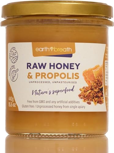 Earthbreath Honey with Propolis - 440g - Raw, Pure, Natural - Healthy Immunity Support - Free from Any Artificial Additives