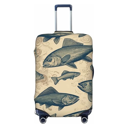 Elastic Travel Luggage Cover for Suitcase Tsa Approved Stretch Scratch-Resistant Suitcase Protector Cover Washable Vintage Different Fish Baggage Covers Fits 18-32 Inch Luggage Case