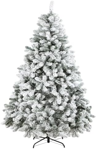6ft Snow-Flocked Artificial Christmas Tree, Premium Unlit Holiday...