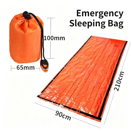 2 Paquetes de Bolsa de Dormir de Supervivencia de Emergencia con Silbato, Portable, Impermeable, Térmica, Reflejante, para Camping al Aire Libre (Naranja + Silbato) miniatura 4