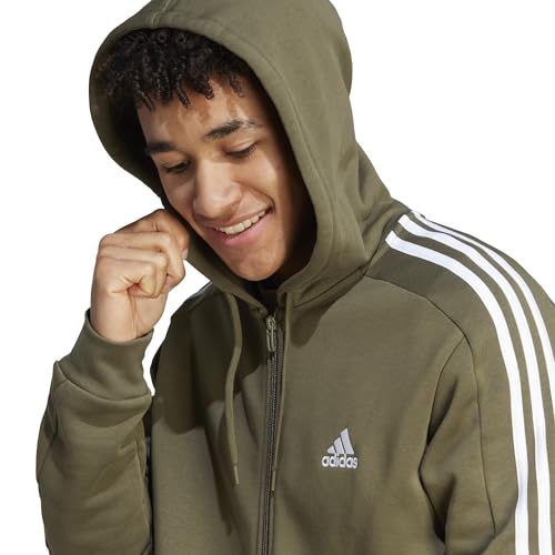 Image of adidas Essentials Men's Fleece 3-Stripes Full-Zip Hoodie Top with Hood