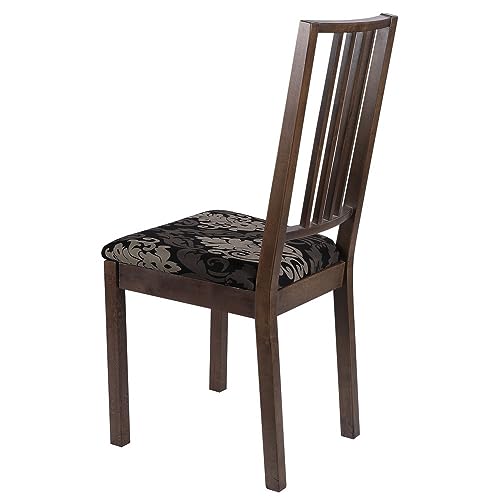 Image of SearchI Seat Covers for Dining Room Chairs Stretch Printed Chair Seat Covers Set of 4, Removable Washable Upholstered Chair Seat Protector Cushion Slipcovers for Kitchen, Office(Black /Brown)