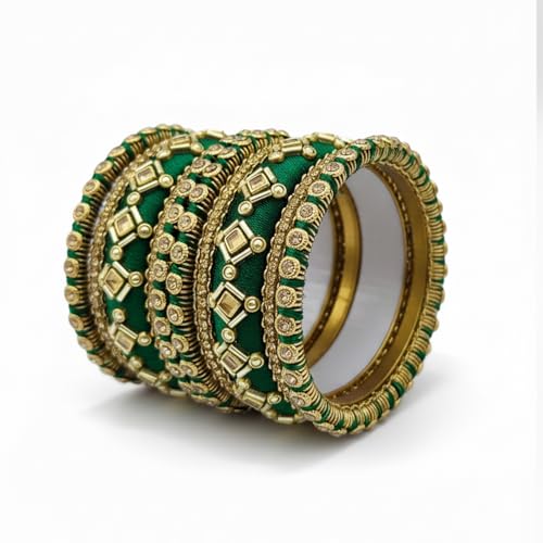 Image of I Jewels Gold Plated Traditional Silk Thread Embellishments Bangles Chuda Bangle Set for Bridal /Women