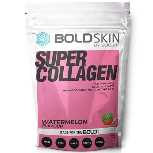 BoldSkin Collagen Supplement For Women & Men. Marine Collagen Peptides Type 1 & 3, Vitamin C, Biotin, Supports Skin Hair Nails Joints Bones. Rich Source Of Protein, – 200G Powder (Watermelon Flavor)