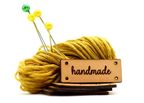 Etiquetas de cuero hechas a mano"handmade" mod. SM04 - Exclusivas grabadas etiquetas de piel italiana (30 piezas - Texto Estándar) Cover