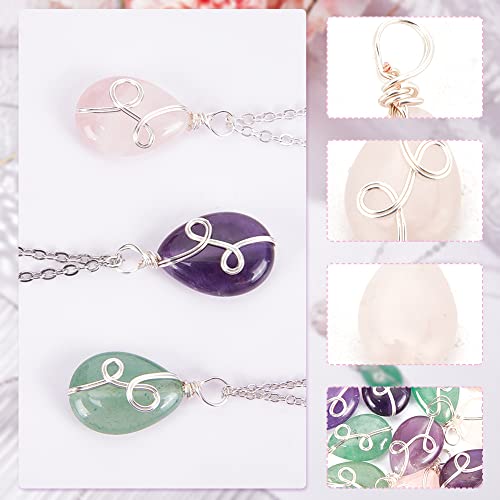 DICOSMETIC 12Pcs 3 Styles Natural Stone Pendant Teardrop Gemstone Pendants with Copper Wire Drop Crystal Stone Pendants Oval Beads Dangle Charms for Jewellery Making Hole: 3.4mm - Image 4