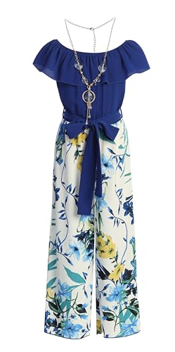 Image of iGirlDress Girls Wide Leg Off Shoulder Elegant High Waist Rompers Palazzo Pants Trousers Jumpsuits USA 4-14