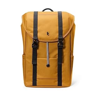 tomtoc Flap Laptop Backpack, Lightweight, Water-Resistant Casual Daypack, Durable Work-pack, Vintage Classic Rucksack for 13-16 Inch MacBook, perfect for Campus, Street, 22L Yellow
