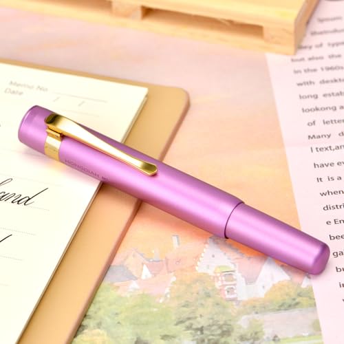 Image of Hongdian M2 Black Forest Mini Fountain Pen, Fine Soft Golden Nib & Sleek Shape Aluminium Short Pocket Travel Pen (Lilac Purple)