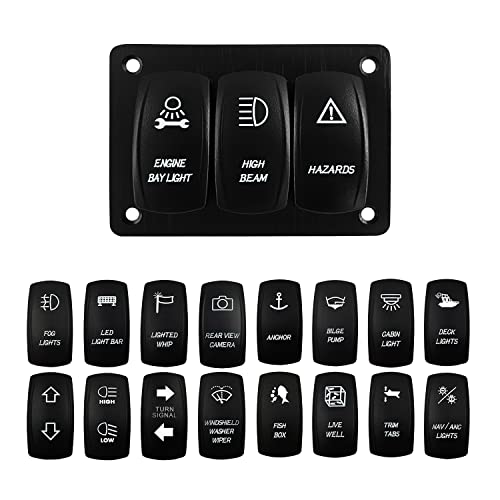Image of DIY 3 Gang Rocker Switch Panel White Led Toggle Switch Panel with Mounting Bracket for Car Boat Bus Motorcycle Truck RV Side by Side