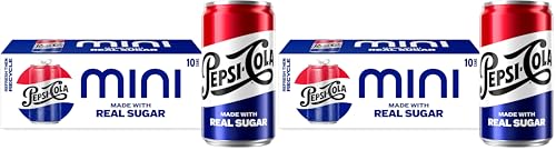 Image of Pepsi Real Sugar Soda, Mini Cans, 7.5oz Mini Cans, (Two packs of 10), Cola, Soda Pop (Packaging May Vary)