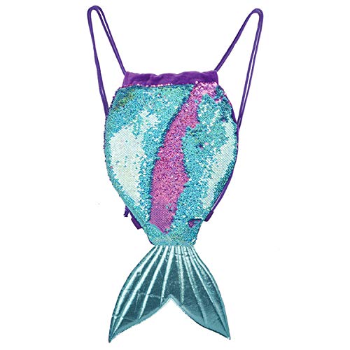 Mágico Mochila Lentejuelas Niña,20*41cm Mochila Reversible Cola de Sirena Brillantes,Bolso Lentejuelas para Baile,Deporte,Natación,Moda Lindo Mochilas con Cuerda Bombeo para Niña Mujeres Adolescentes