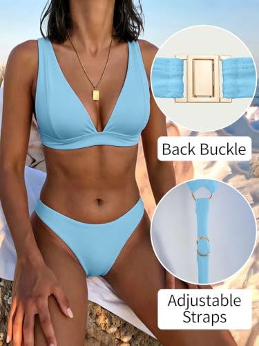 Image of Bathing Suits for Women Deep V Neck Sexy Two Piece Bikini Sets for Women Thong Halter Cheeky Swimsuit
