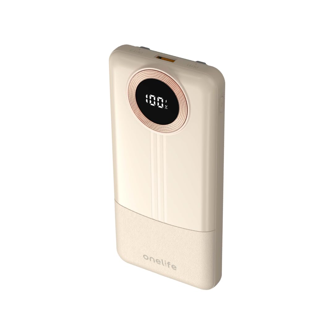 One Life 10,000mAh 22.5W Ultra Slim Power Bank with Fast Charging, Type-C PD, LED Indicator, Output & Input Ports for iPhone, Android & Other Devices (Cream)-image-23