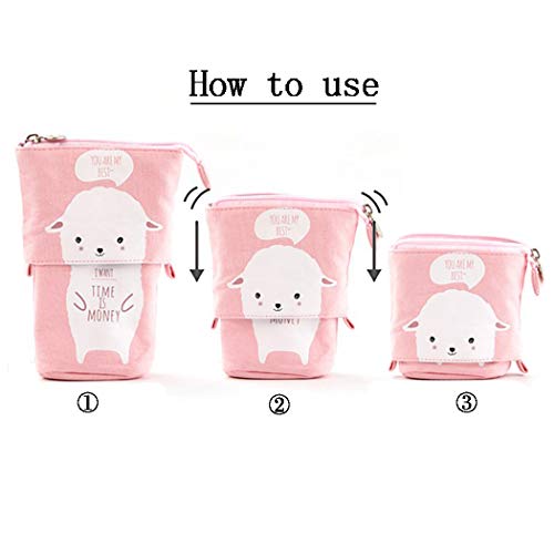 Isuperb Cartoon Telescopic Stand Up Pencil Case Pen Bag Cute Animal Office Student Stationery Bag Cosmetic Organizer Pouch (White Sheep) #TOP3
