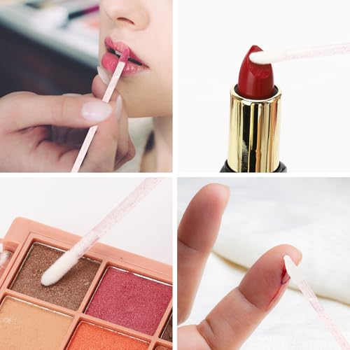 Image of 300 Pcs Disposable Mascara Wands Dual Ended Eyelash Brush Lip Brush, Pink Lipstick Applicator Eyebrow Spoolies Brush for Eyelash Extensions