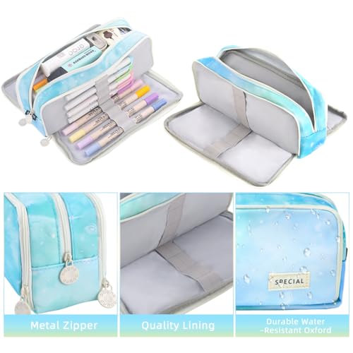 Image of iSuperb Large Pencil Case 3 Compartments Pencil Pouch Big Capacity Pencil Bag for Kids Teen Girls Boys Student School Supplies Oxford Organizer Pen Bag Cosmetic Makeup Pouch