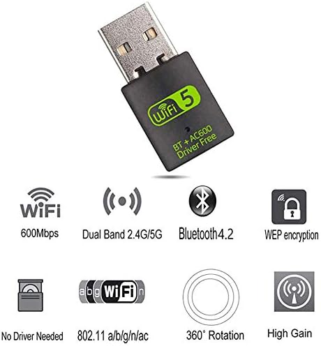 KKshop USB WiFi Bluetooth Adapter Dongle, 600mbps Dual Band 2.4G/5G Wireless WiFi dongle External Receiver Mini Dongle Network Card for Laptop Desktop PC Win10/8/8.1/7