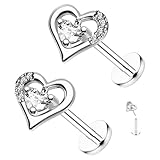 VERAMI 2 Pcs 16G Threadless 316L Heart Top Push In Lip Ring Labret, Surgical Steel Flat Back Heart Nose Studs，Helix Tragus Conch Cartilage Earring Studs for Women
