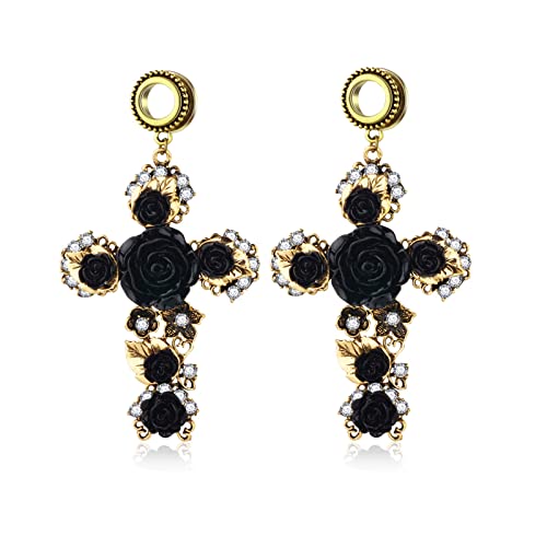 Jauges en acier chirurgical pour femmes avec bouchons d'oreille fleur de rose