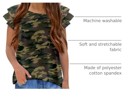 Image of Girls T Shirts Ruffle Short Sleeve Round Neck Loose Blouse Summer Solid Color Casual Girl Tee Tops for 3-12 Years