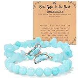 RONYOSTING Amazonite Healing Bracelet for Women - Yoga Jewelry with Butterfly Charm, Handmade Stretchy Round Beads Bracelet, Enhance Positive Energy