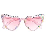 APLZGMG Birthday Glasses for Women, Birthday Girl Heart-Shaped Sunglasses, Pink Stylish Sunglasses with Pearl, Birthdays Party Accessories Outfit Gift for Women Girls - Image 1