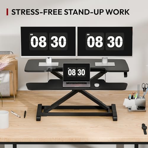 SANODESK 36" Spring-Lift Standing Desk Converter with Dual-Monitor Keyboard Tray — view 3