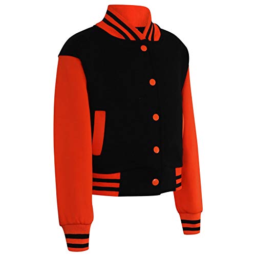 Baseball Contrast Jacket Varsity Style Coat - B.B Plain Jacket Black & N.Orange 9-103