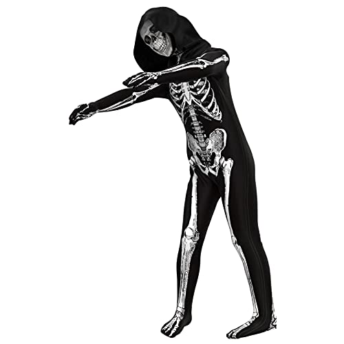 Cupohus Halloween Costume, Skeleton Costume Bodysuit Jumpsuit - Scary Black And White Halloween Jumpsuit Costume, Unisex, Creepy (Kids-S) #TOP3