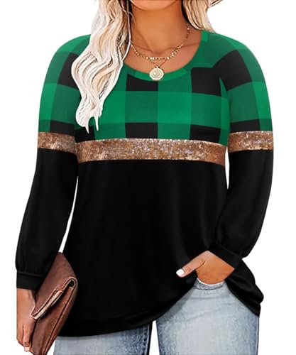 Image of TIYOMI Plus Size Tops for Women Raglan Long Sleeve V Neck T Shirts Casual Color Block Leopard /Floral Tops Winter Tee Shirt