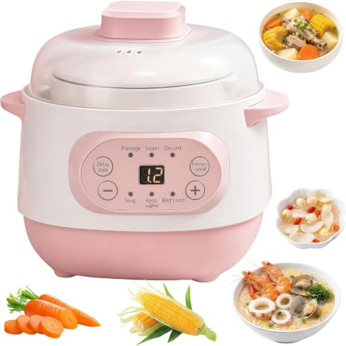 1L/1.06Qt Electric Slow Cooker Ceramic Stew Pot with Timer Function