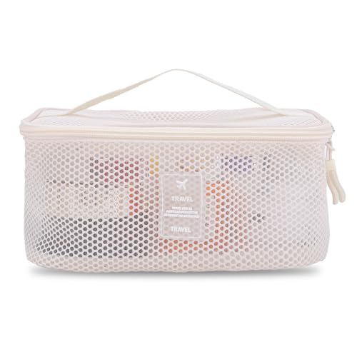DALINEEYI Mesh Makeup Bag, Breathable Travel Organizer, White