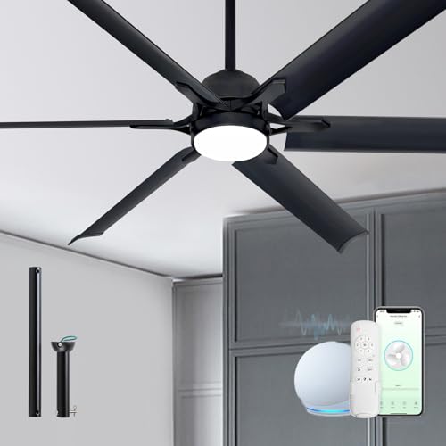 60 Inch Aluminum Blade Ceiling Fan with Light,Industrial Smart Fan