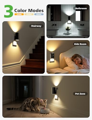 JOFIOS Night Lights Plug Into Wall,Dimmable LED Nightlight with Dusk to Dawn Light Sensor,0-100LM Adjustable Brightness,3 Color Temperatures,Night Light for Hallway Bathroom Stair Bedroom,Black,2 Pack — view 6