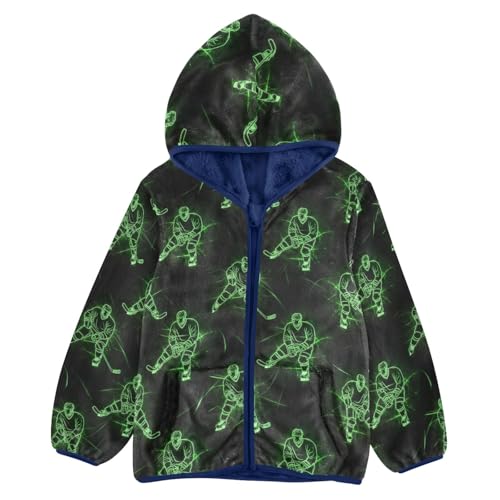 CHIFIGNO Green Ice Hockey Players Boys Zip up Jacket Sweatshirt Jacket for Fall Winter 3T
