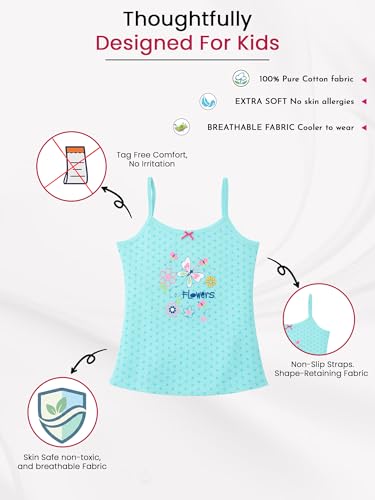 Image of Kids Girl's Regular Fit Vest | 100% Cotton| Skin Friendly | Lightweight | Sleeveless Design | Pack of 3 Print (Color & Print May Vary)