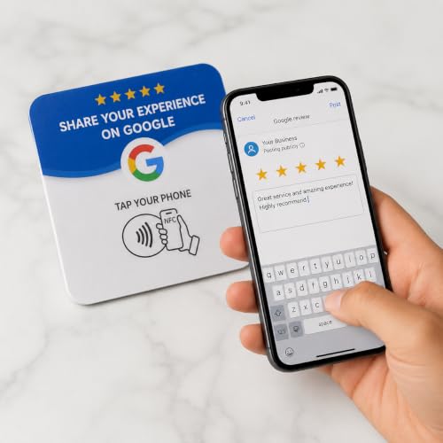 Review Tap Cards – NFC Tap to Review – Instant Reviews – All Phones Compatible – Reusable & Stickable – QR Code – Contactless Review Card – Business Review Cards – For Businesses