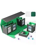 Picture of UAONO Card Deck Box for MTG with Commander Display, 5 in 1 Card Deck Case Holds 800+ Unsleeved Cards, Strong Magnet Organizer Compatible with Yugioh TCG Sports Cards (Black&Green)