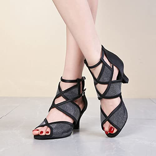 Indoor Womens Ballroom Dance Boots For Social Beginner Salsa Latin Dancing Shoes 2 1/2 Inches Heels S23(Black,8) #TOP4