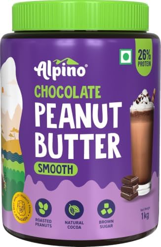 ALPINO Chocolate Peanut Butter Smooth - Roasted Peanuts, Chocolate Paste, Brown Sugar & Sea Salt - 24g Protein, Gluten Free â€“ Plant Based Peanut Butter Creamy (1 KG)