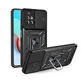 PANXIYUE Funda Xiaomi Redmi 10,Ventana corrediza blindada a Prueba de Golpes Doble Capa Hard PC y Silicona TPU con 360°Anillo iman Soporte Carcasa Funda Xiaomi Redmi 10,Negro